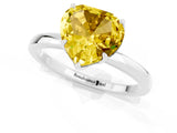White gold Heart Cut Yellow Sapphire Solitaire Ring with Thin Band and Prong Setting_13