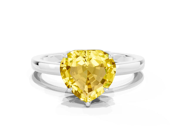 White gold Heart Cut Yellow Sapphire Solitaire Ring with Thin Band and Prong Setting