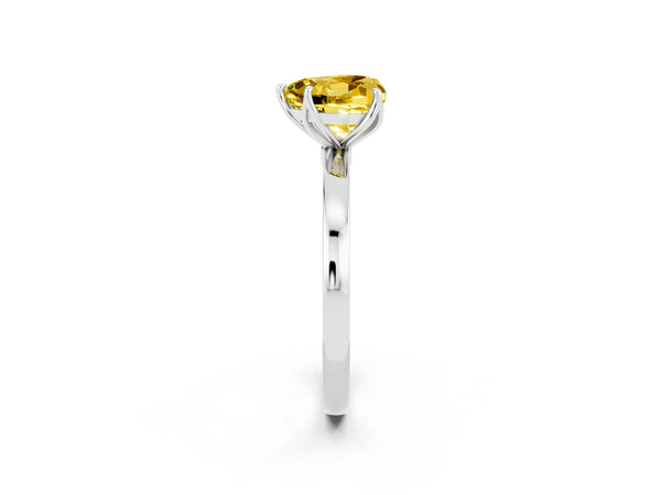 Platinum Heart Cut Yellow Sapphire Solitaire Ring with Thin Band and Prong Setting