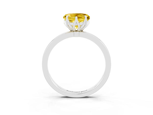 Platinum Heart Cut Yellow Sapphire Solitaire Ring with Thin Band and Prong Setting