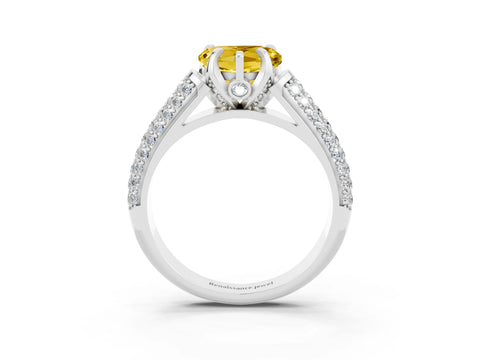 White gold Heart Cut Yellow Sapphire Solitaire Ring with Three-Row Pavé Band and Four-Prong Setting_15