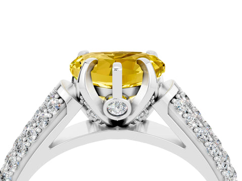 White gold Heart Cut Yellow Sapphire Solitaire Ring with Three-Row Pavé Band and Four-Prong Setting_16