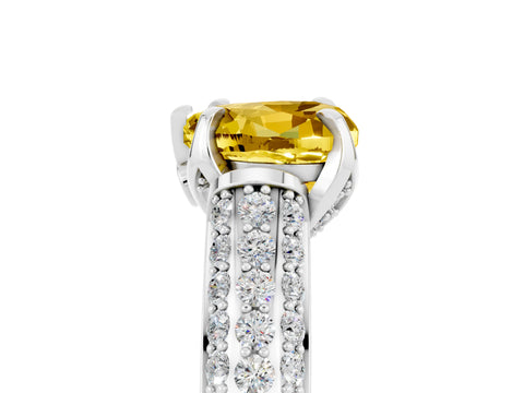 White gold Heart Cut Yellow Sapphire Solitaire Ring with Three-Row Pavé Band and Four-Prong Setting_17