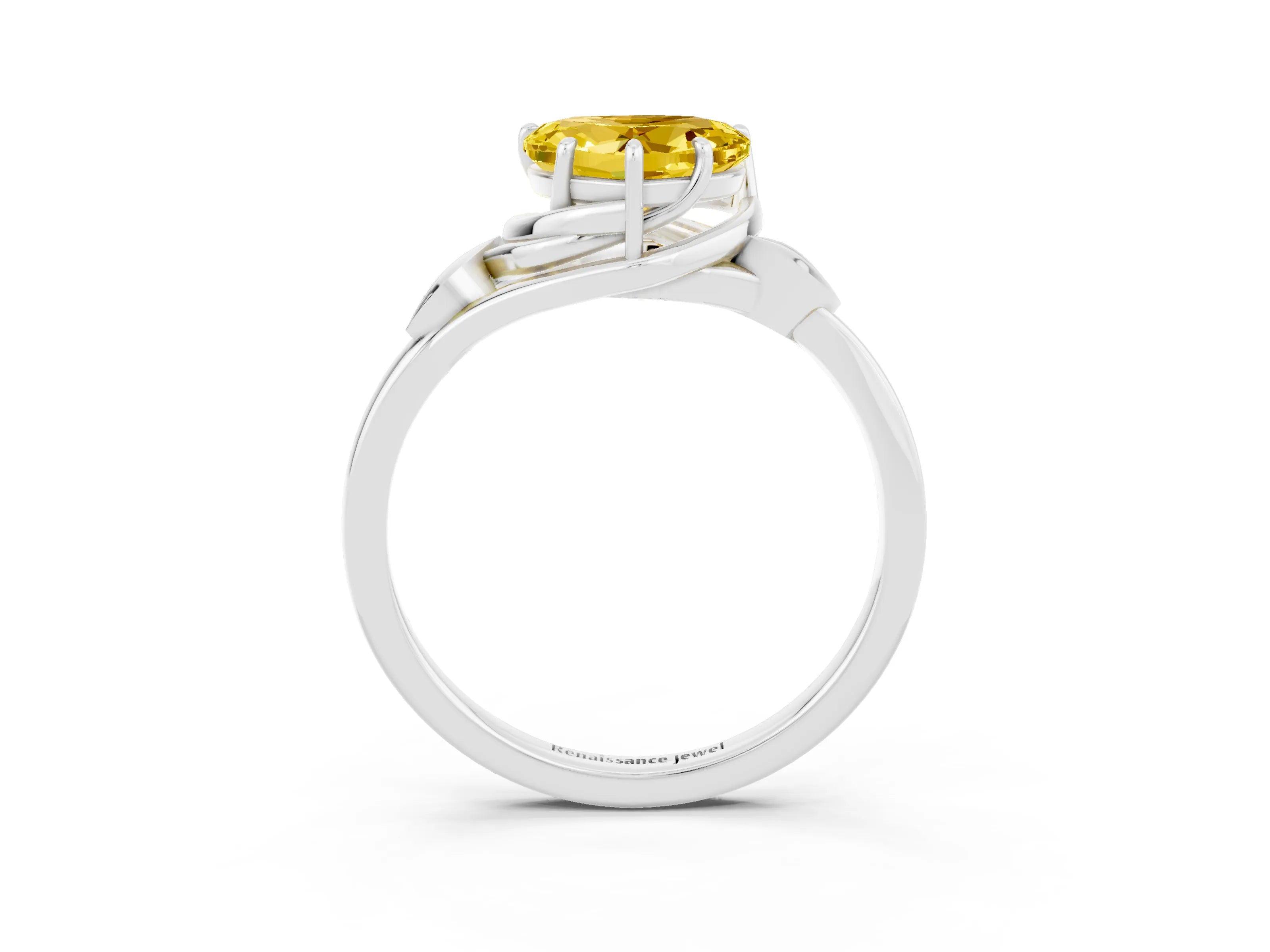 White gold Heart Cut Yellow Sapphire Solitaire Ring with Twist Band and Four-Prong Setting_26