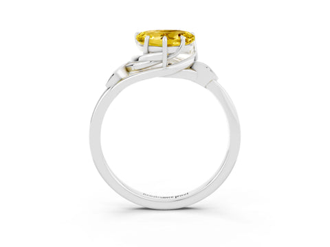 White gold Heart Cut Yellow Sapphire Solitaire Ring with Twist Band and Four-Prong Setting_26