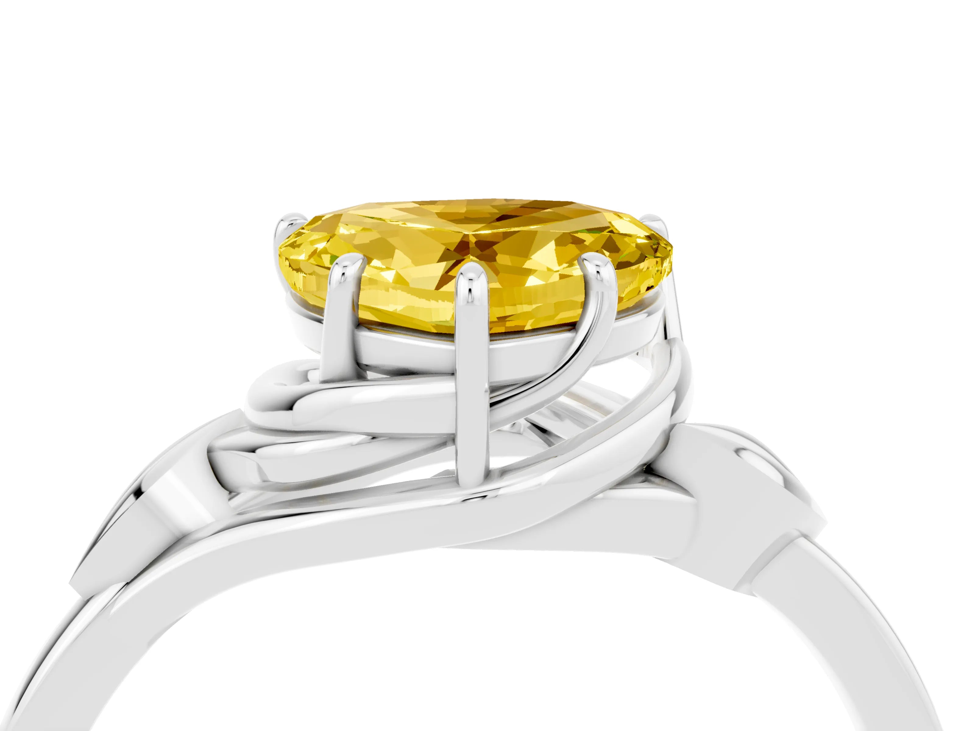 White gold Heart Cut Yellow Sapphire Solitaire Ring with Twist Band and Four-Prong Setting_27