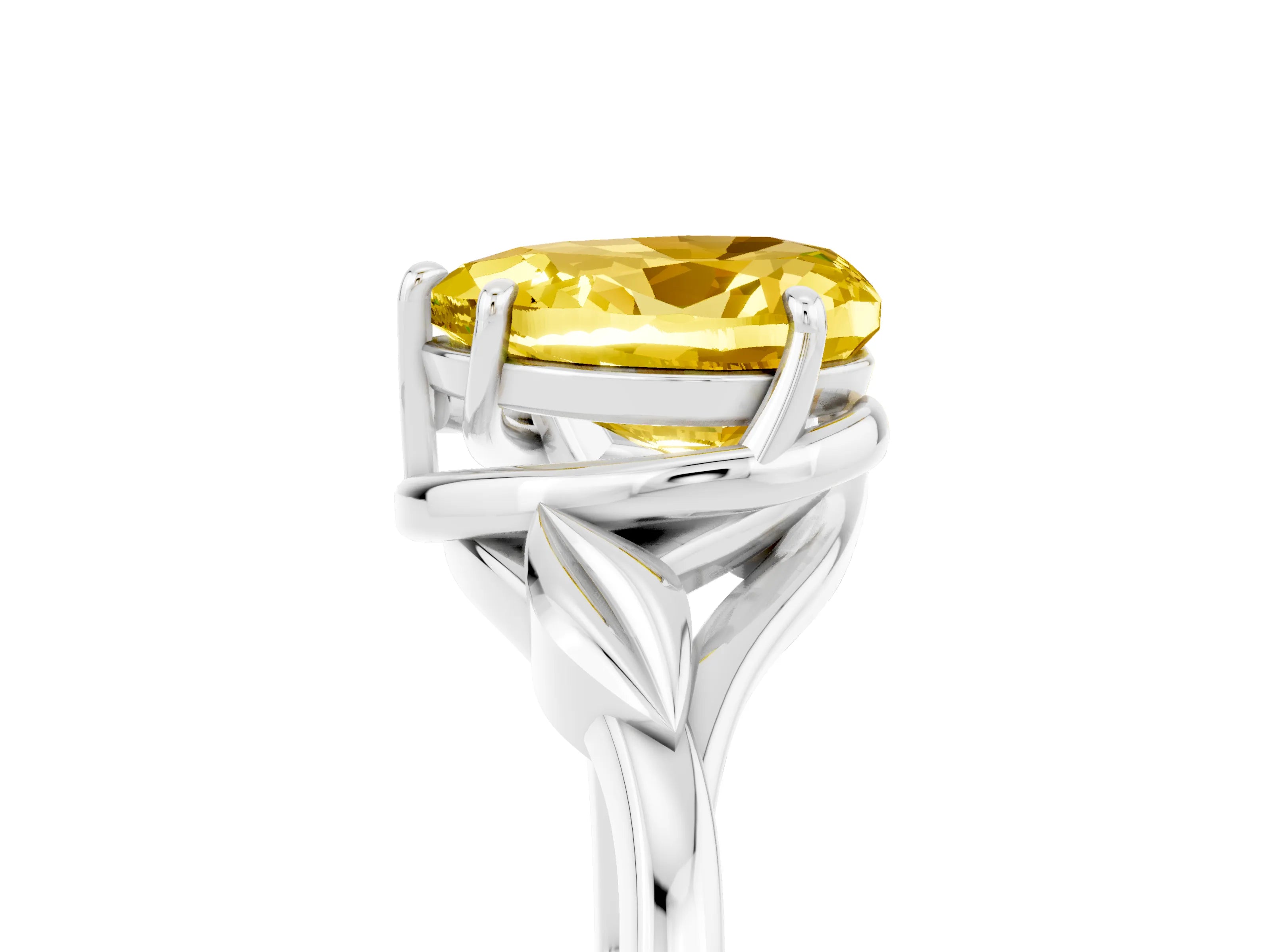 White gold Heart Cut Yellow Sapphire Solitaire Ring with Twist Band and Four-Prong Setting_28