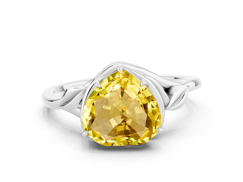 White gold Heart Cut Yellow Sapphire Solitaire Ring with Twist Band and Four-Prong Setting_35