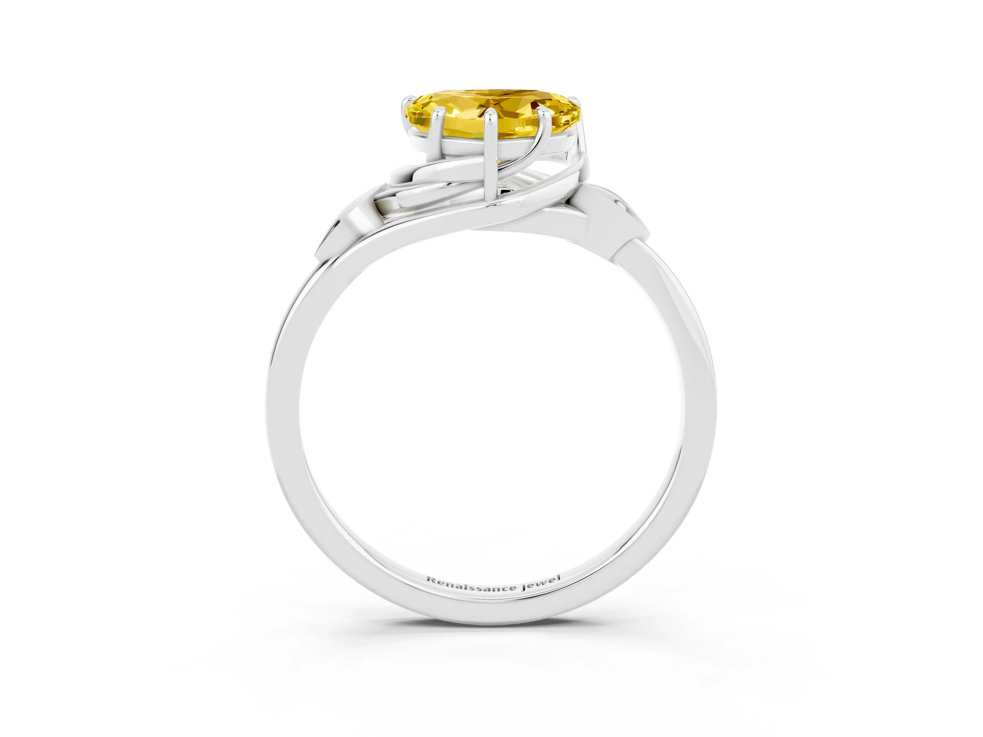 White gold Heart Cut Yellow Sapphire Solitaire Ring with Twist Band and Four-Prong Setting_39
