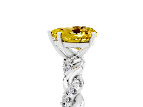 White gold Heart Cut Yellow Sapphire Solitaire Ring with Twisted Band and Pavé Accents_5