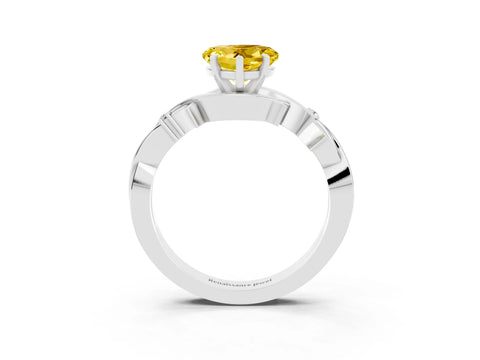 White gold Heart Cut Yellow Sapphire Solitaire Ring with Twisted Band and Prong Setting_15