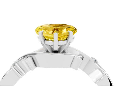 White gold Heart Cut Yellow Sapphire Solitaire Ring with Twisted Band and Prong Setting_16