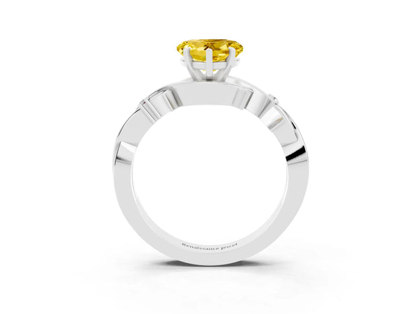 Silver Heart Cut Yellow Sapphire Solitaire Ring with Twisted Band and Prong Setting