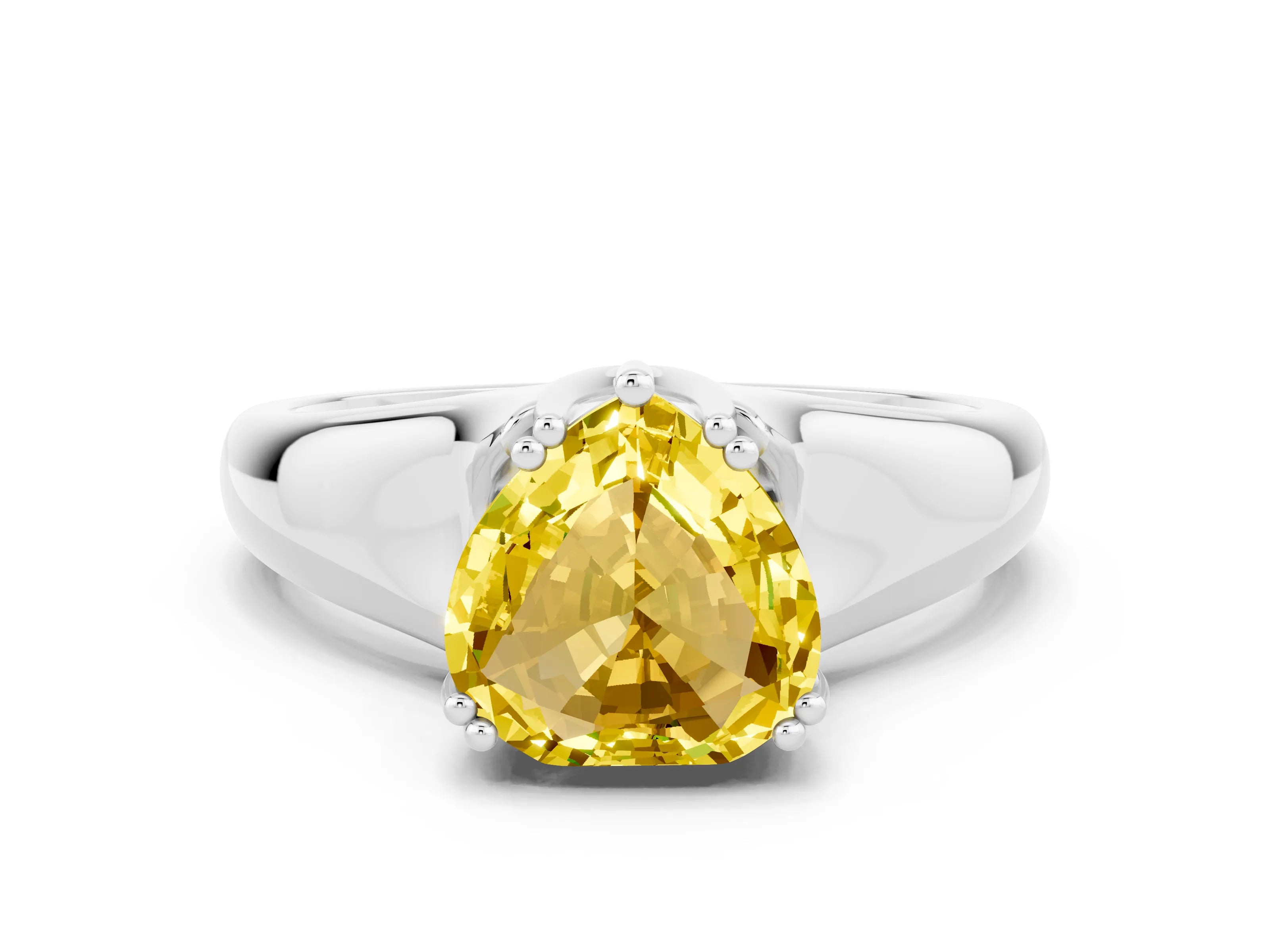 White gold Heart Cut Yellow Sapphire Solitaire Ring with Wide Band and Prong Setting_24