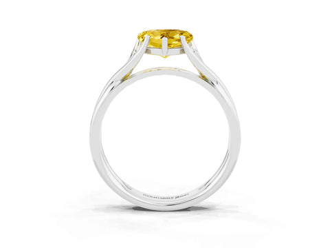 White gold Heart Cut Yellow Sapphire Solitaire Twist Band Prong Setting Ring_124
