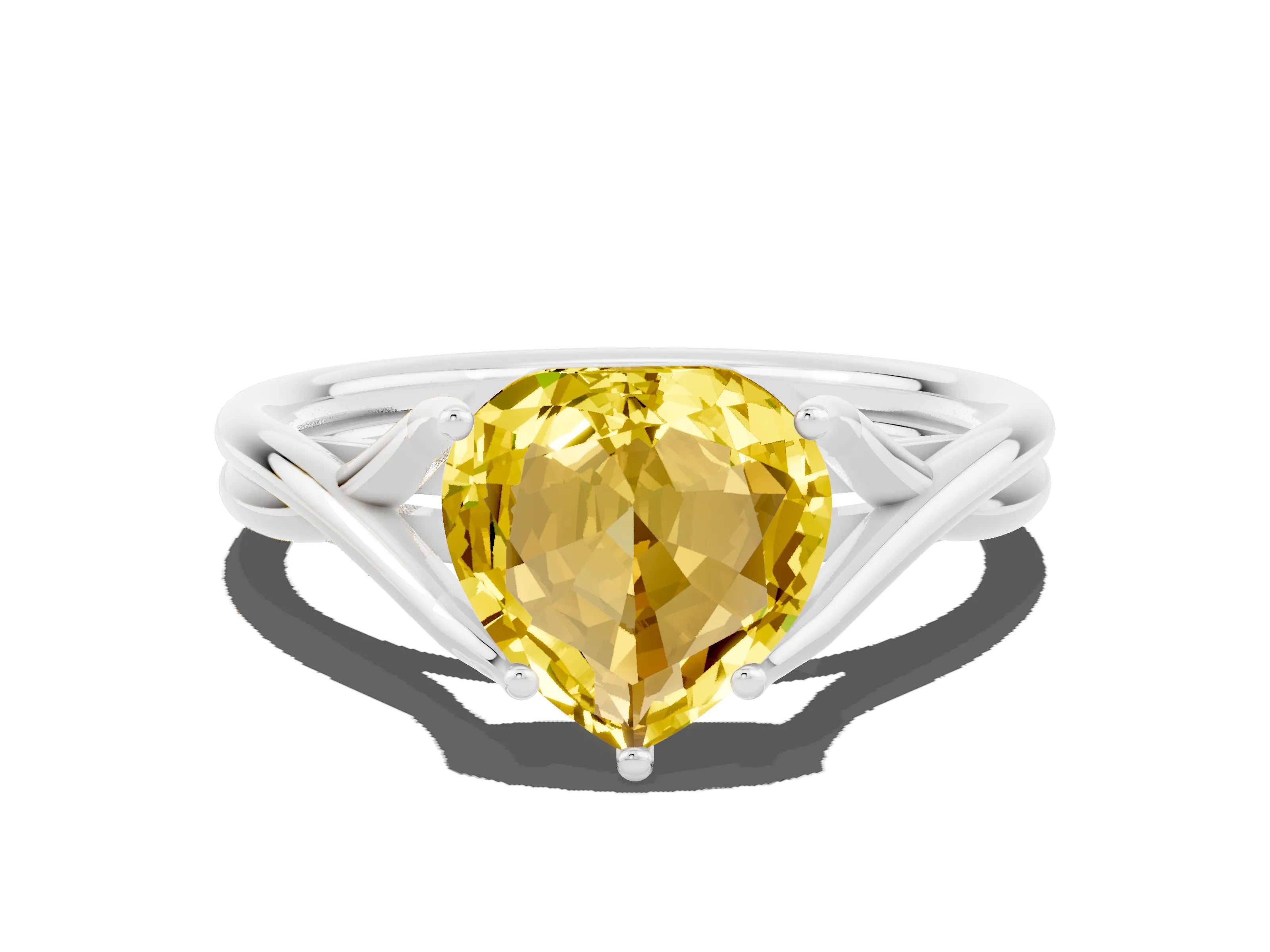 White gold Heart Cut Yellow Sapphire Solitaire Twist Band Prong Setting Ring_126