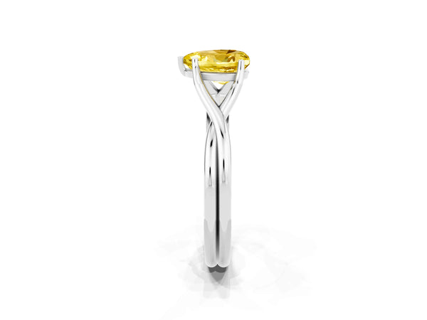 Silver Heart Cut Yellow Sapphire Solitaire Twist Band Prong Setting Ring