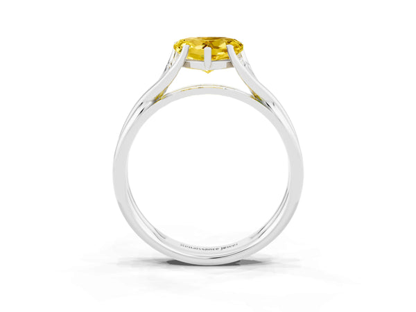 Silver Heart Cut Yellow Sapphire Solitaire Twist Band Prong Setting Ring