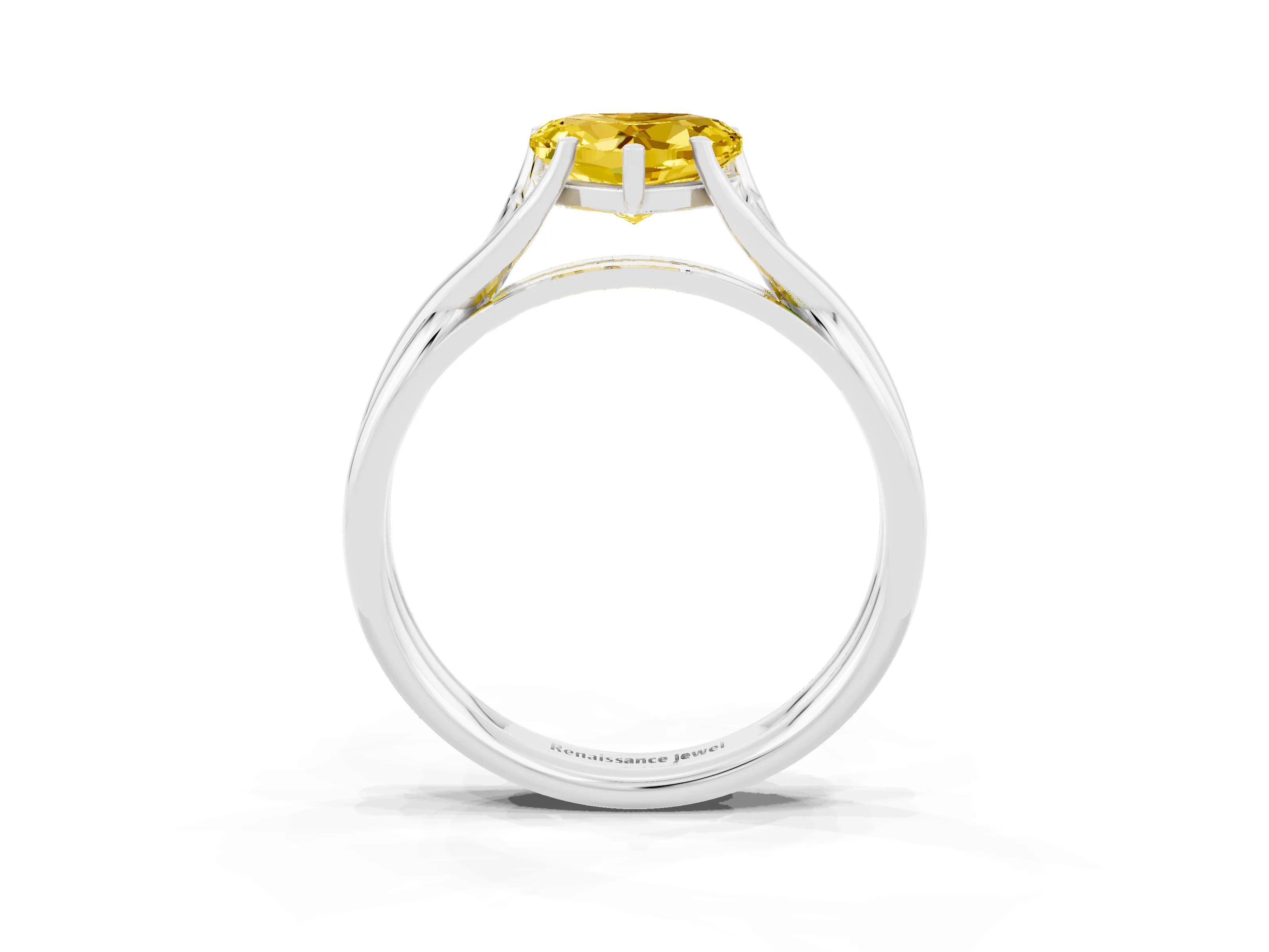 White gold Heart Cut Yellow Sapphire Solitaire Twist Band Prong Setting Ring_130