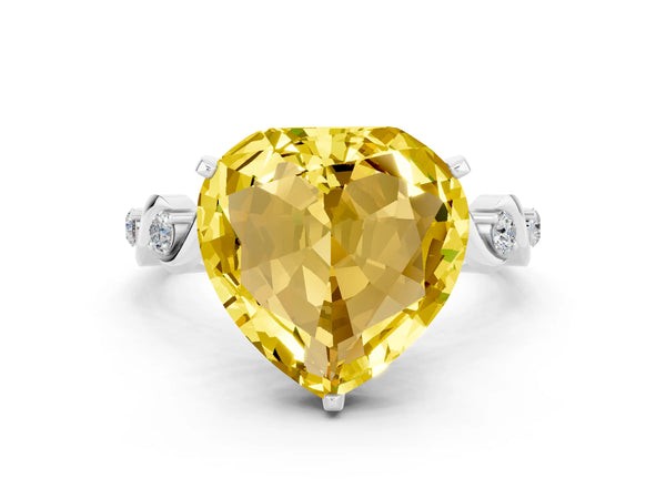 Platinum Heart Cut Yellow Sapphire Solitaire Twisted Band with Round  Accents and Prong Setting