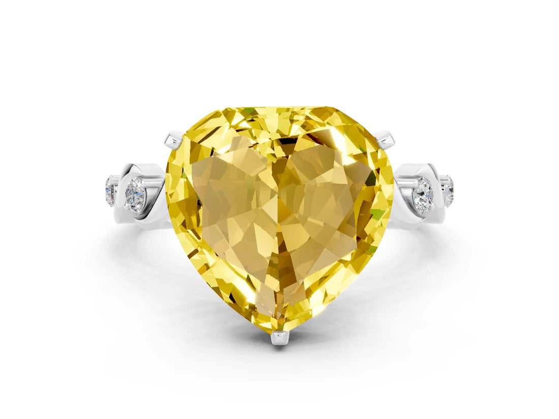 White gold Heart Cut Yellow Sapphire Solitaire Twisted Band with Round  Accents and Prong Setting_12