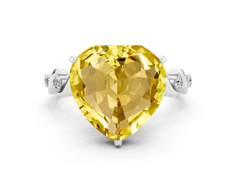 White gold Heart Cut Yellow Sapphire Solitaire Twisted Band with Round  Accents and Prong Setting_12