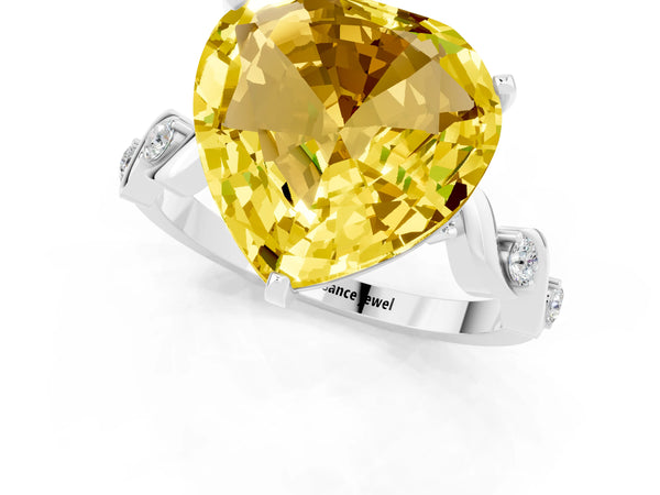 Platinum Heart Cut Yellow Sapphire Solitaire Twisted Band with Round  Accents and Prong Setting