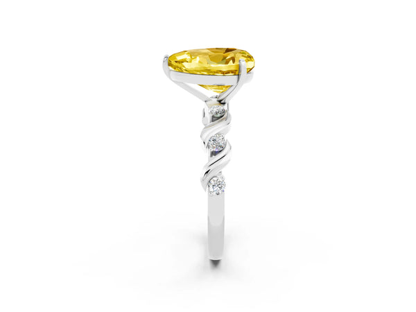 White gold Heart Cut Yellow Sapphire Solitaire Twisted Band with Round  Accents and Prong Setting