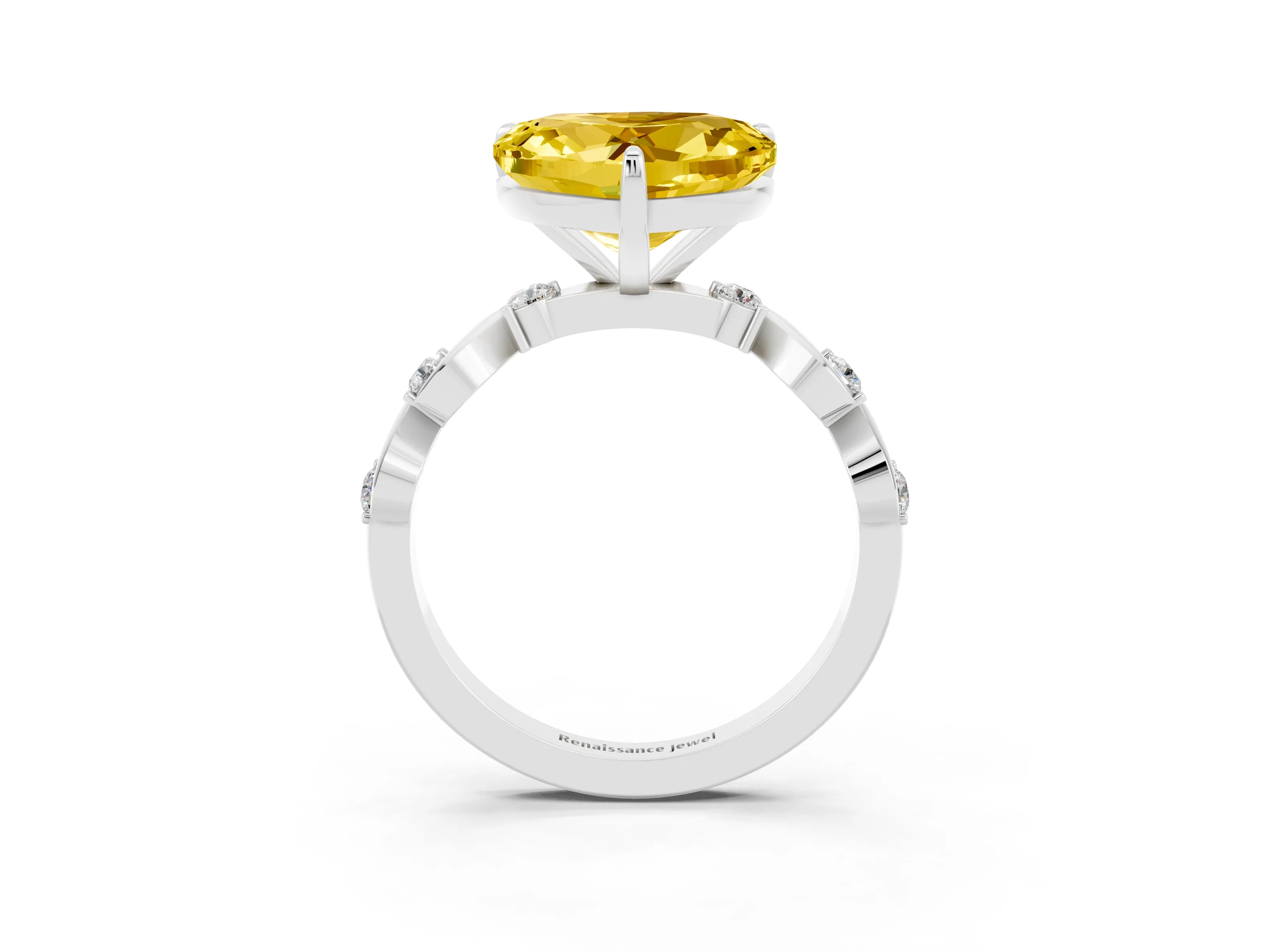 White gold Heart Cut Yellow Sapphire Solitaire Twisted Band with Round  Accents and Prong Setting_15