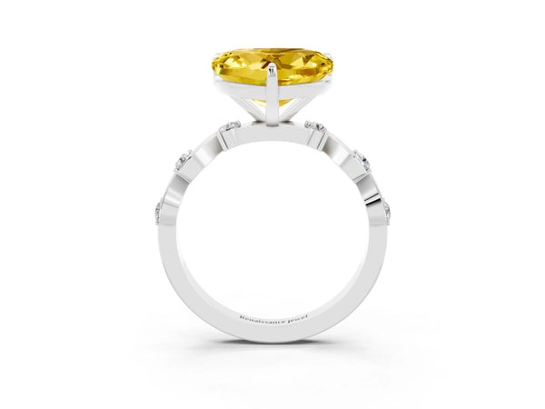 Silver Heart Cut Yellow Sapphire Solitaire Twisted Band with Round  Accents and Prong Setting