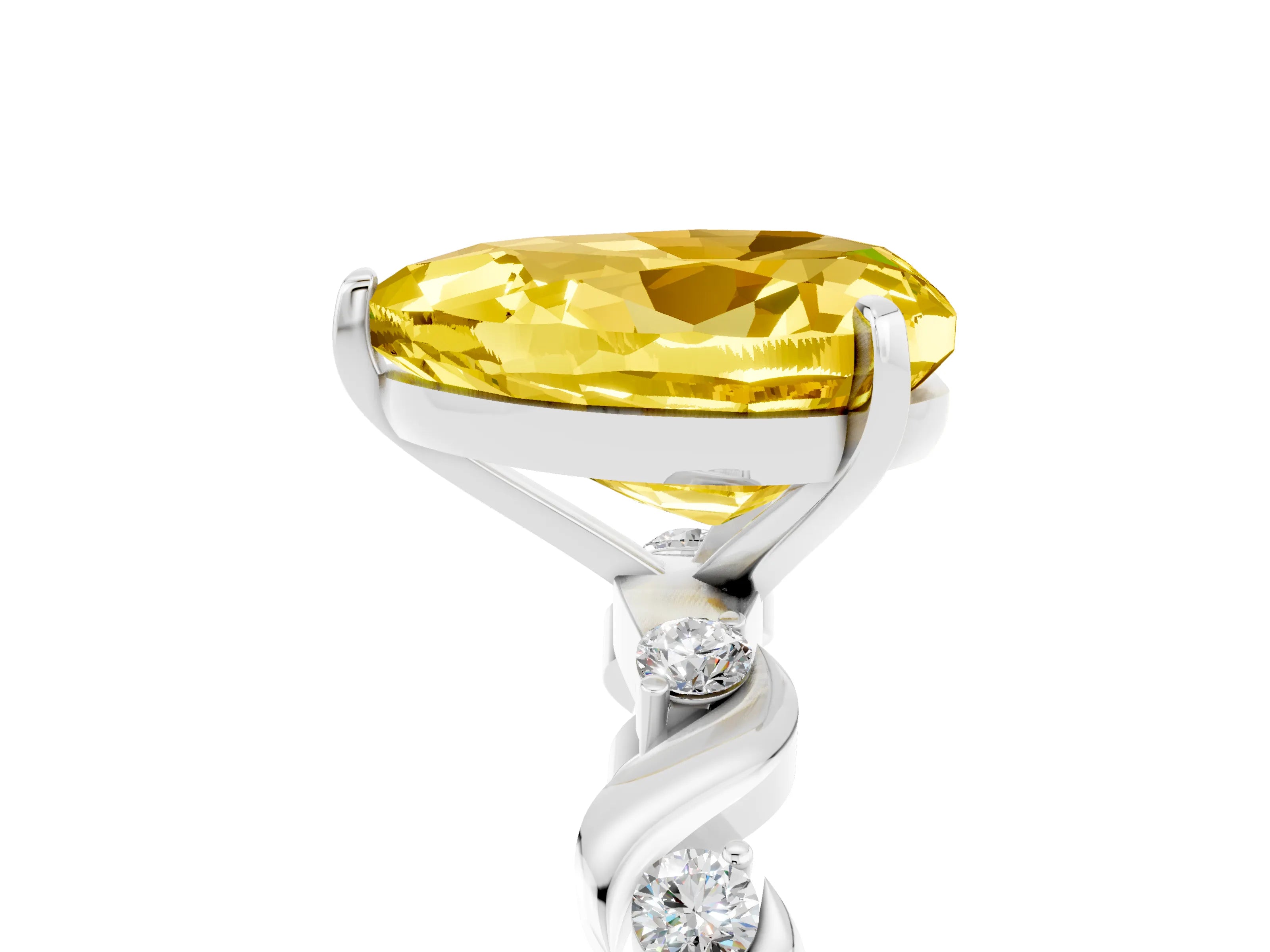 White gold Heart Cut Yellow Sapphire Solitaire Twisted Band with Round  Accents and Prong Setting_17