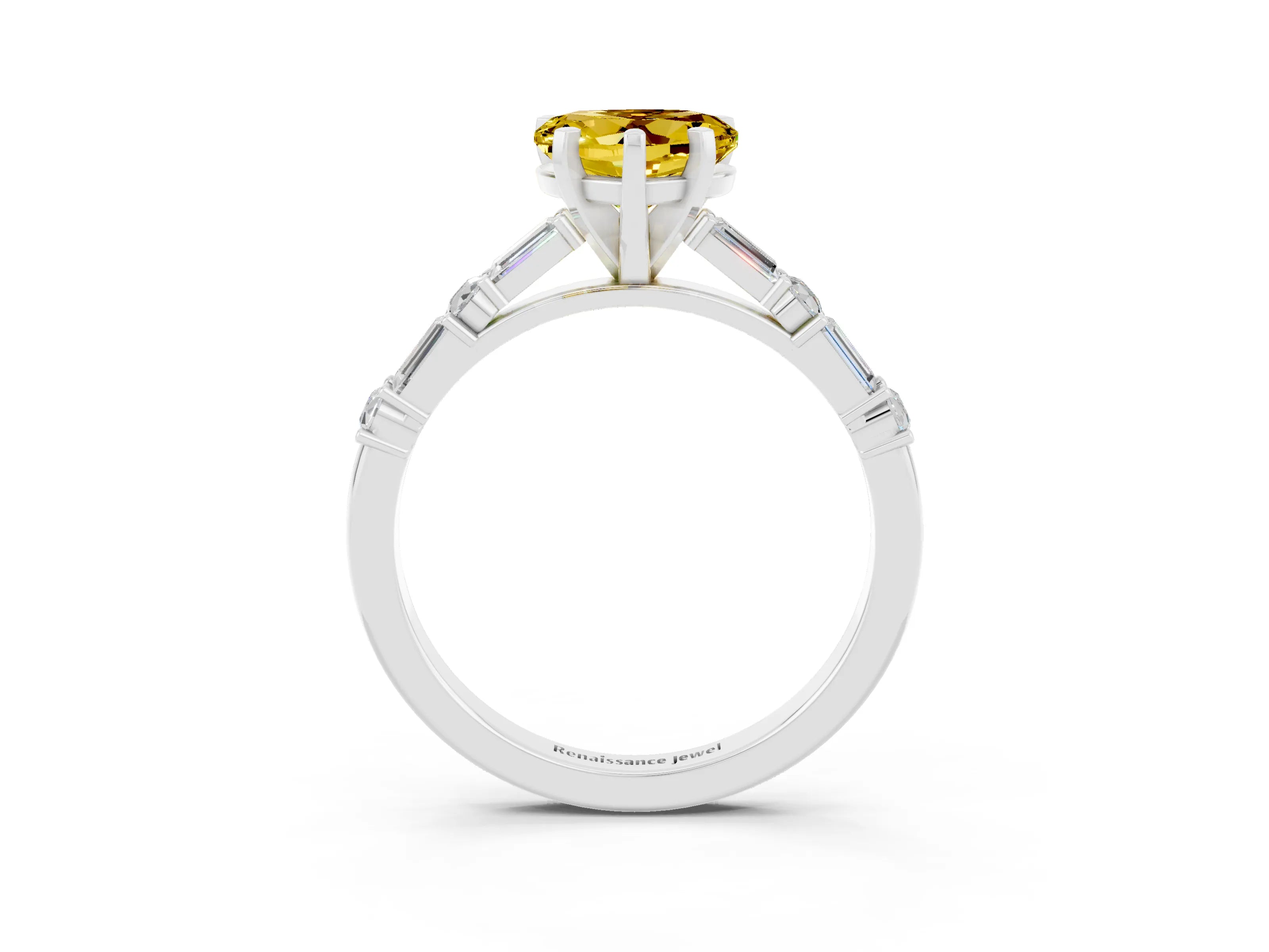 White gold Heart Cut Yellow Sapphire Solitaire with Side Baguettes and Channel Set Band_27