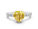 White gold Heart Cut Yellow Sapphire Solitaire with Side Stones, Pave Band, Four-Prong Setting_24