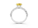 White gold Heart Cut Yellow Sapphire Solitaire with Side Stones, Pave Band, Four-Prong Setting_27