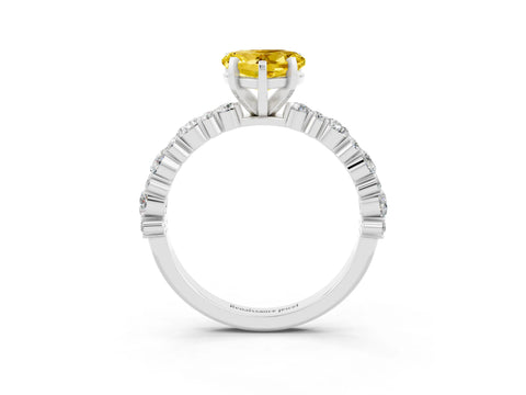 White gold Heart Cut Yellow Sapphire Solitaire with Side Stones, Pave Band, Four-Prong Setting_27