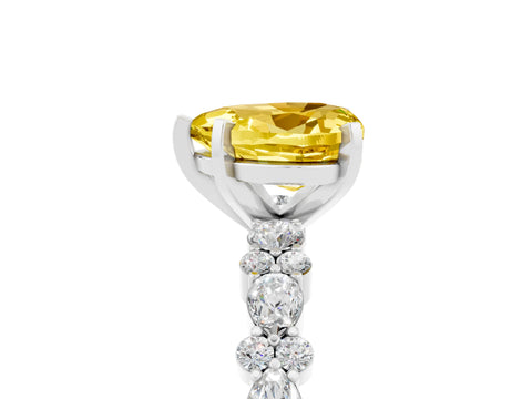 White gold Heart Cut Yellow Sapphire Solitaire with Side Stones, Pave Band, Four-Prong Setting_29