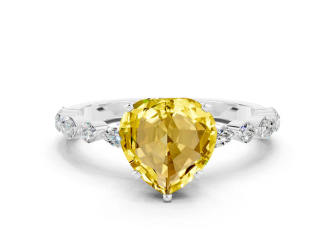 White gold Heart Cut Yellow Sapphire Solitaire with Side Stones on a Pavé Band and Four-Prong Setting_24