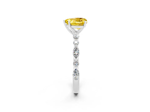 White gold Heart Cut Yellow Sapphire Solitaire with Side Stones on a Pavé Band and Four-Prong Setting_26