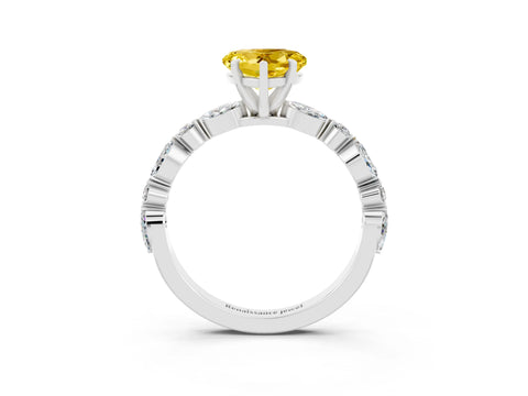 White gold Heart Cut Yellow Sapphire Solitaire with Side Stones on a Pavé Band and Four-Prong Setting_27
