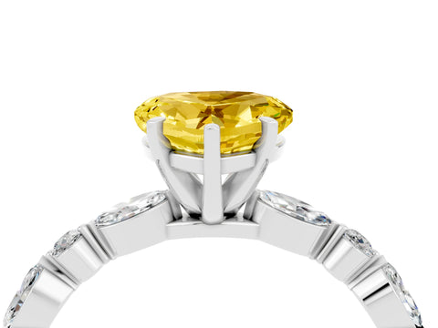 White gold Heart Cut Yellow Sapphire Solitaire with Side Stones on a Pavé Band and Four-Prong Setting_28