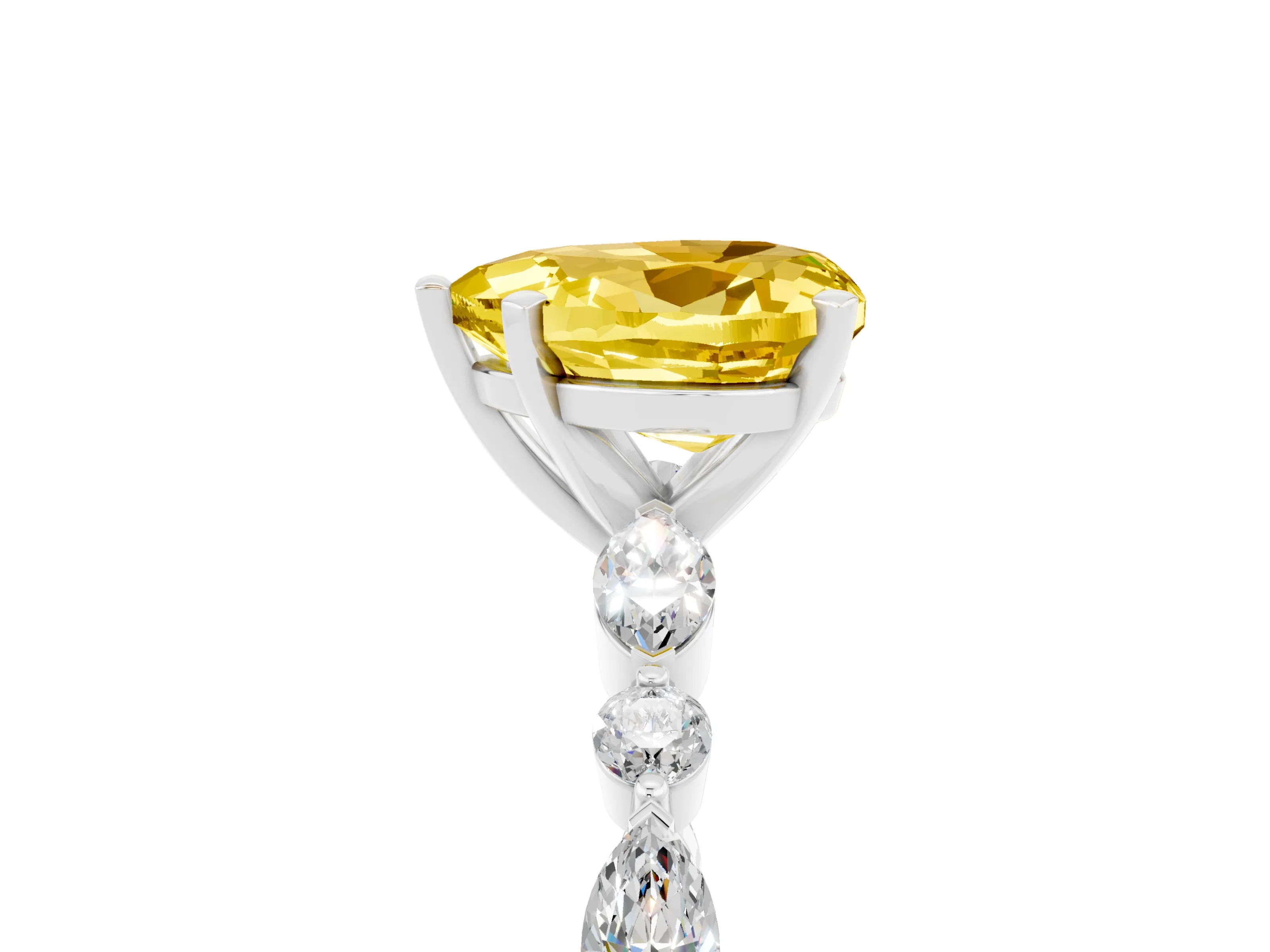 White gold Heart Cut Yellow Sapphire Solitaire with Side Stones on a Pavé Band and Four-Prong Setting_29