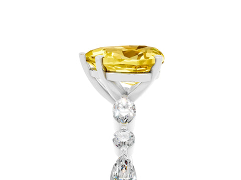 White gold Heart Cut Yellow Sapphire Solitaire with Side Stones on a Pavé Band and Four-Prong Setting_29