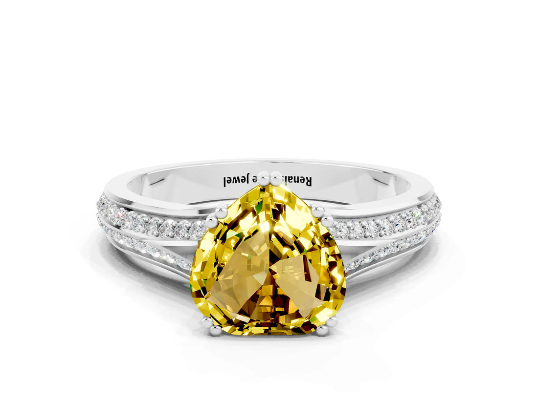 White gold Heart Cut Yellow Sapphire Split Shank Engagement Ring with Pavé Band_24