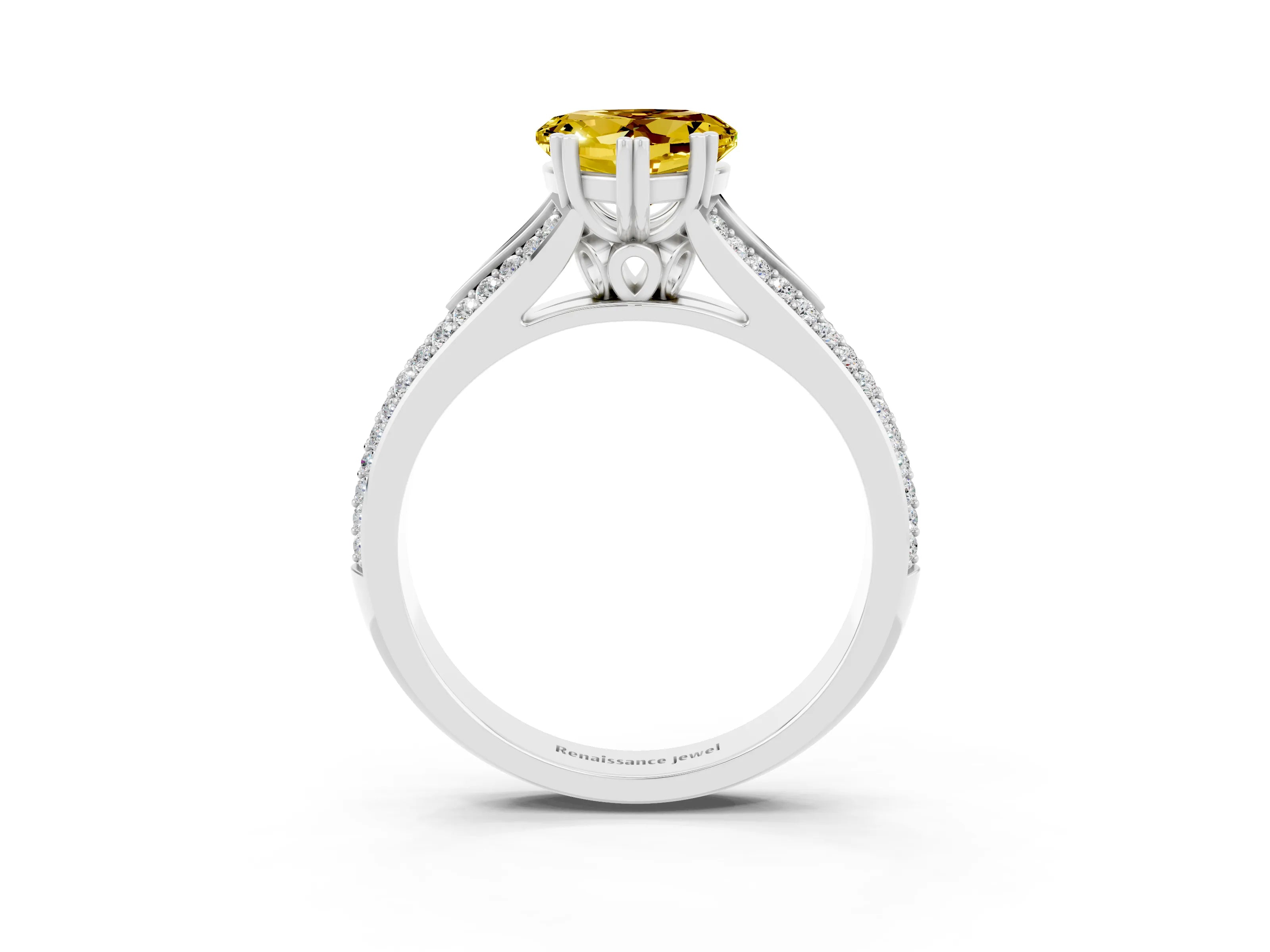 White gold Heart Cut Yellow Sapphire Split Shank Engagement Ring with Pavé Band_27
