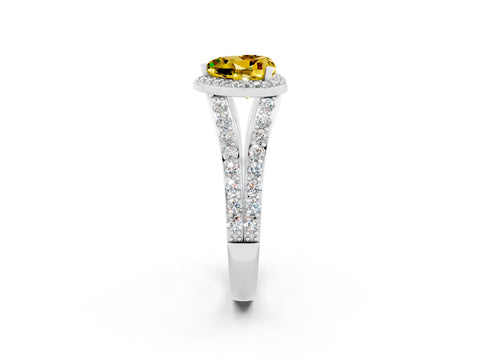 White gold Heart Cut Yellow Sapphire Split Shank Halo Ring with Four-Prong Setting_53