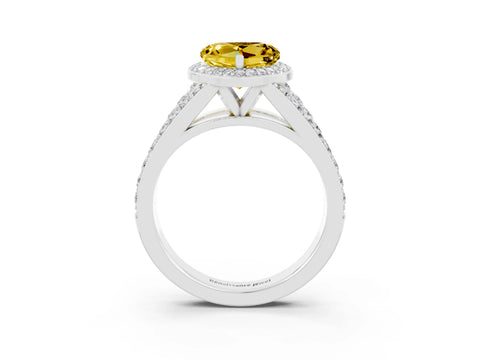 White gold Heart Cut Yellow Sapphire Split Shank Halo Ring with Four-Prong Setting_54