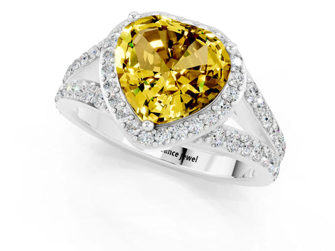 White gold Heart Cut Yellow Sapphire Split Shank Halo Ring with Four-Prong Setting_59