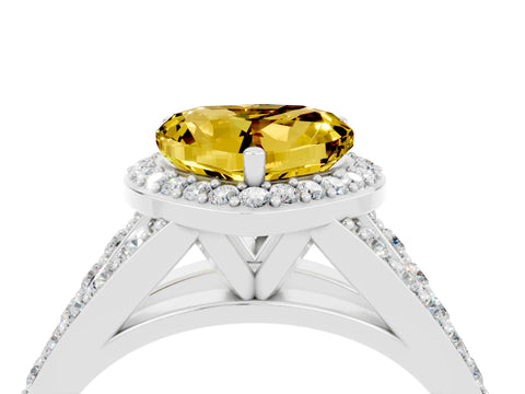 White gold Heart Cut Yellow Sapphire Split Shank Halo Ring with Four-Prong Setting_62