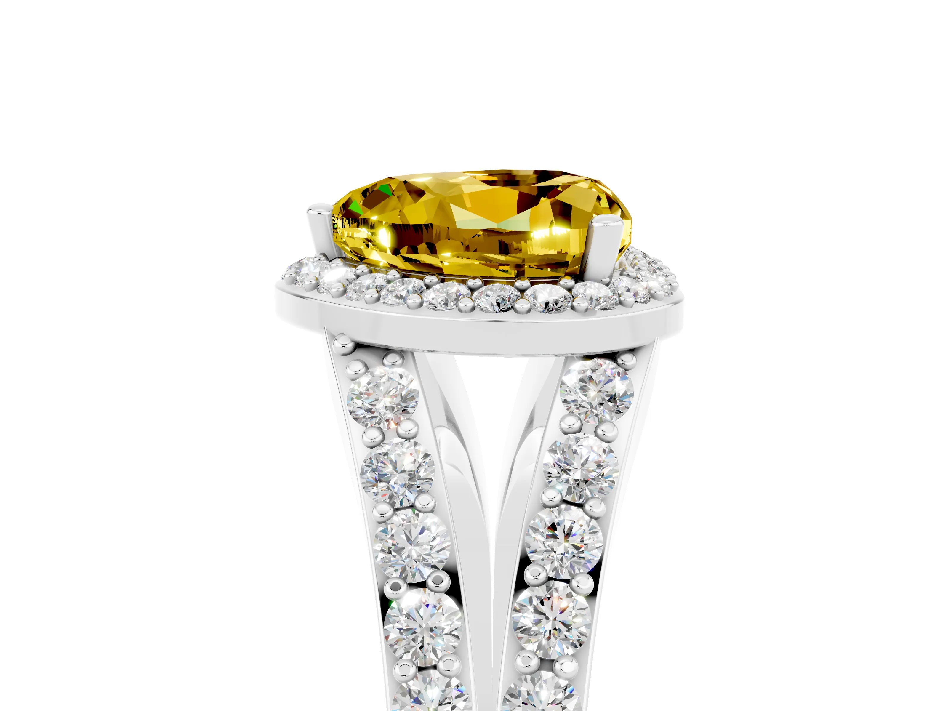 White gold Heart Cut Yellow Sapphire Split Shank Halo Ring with Four-Prong Setting_65