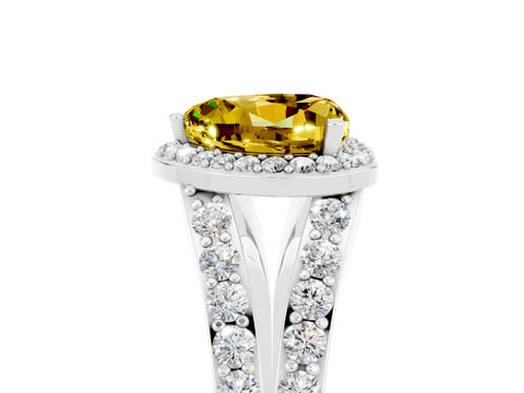 White gold Heart Cut Yellow Sapphire Split Shank Halo Ring with Four-Prong Setting_65